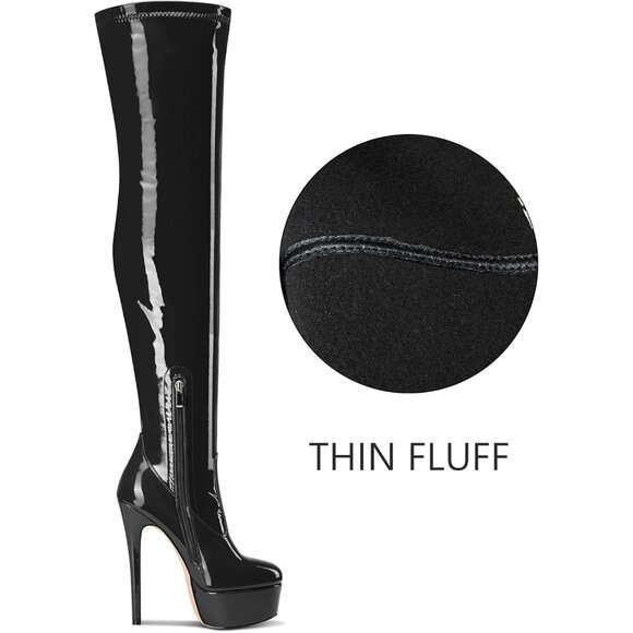 Womens Black Over The Knee Patent Leather Thigh High Zipper High Heel Boots - Picture 6 of 6